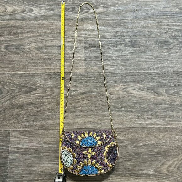Ramla Beaded Clutch Purple Multicolor Mosaic Chain Strap Handmade NEW Prom - Picture 10 of 15